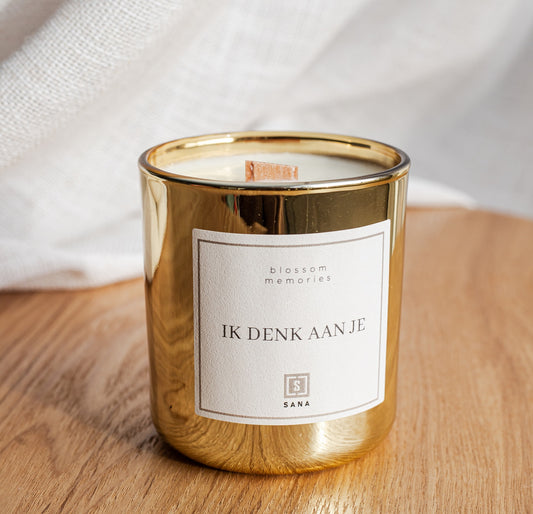 kaars goud herdenkingskaars dood rouw geliefde rouwcadeau geschenk ik denk aan je geurkaars kaars