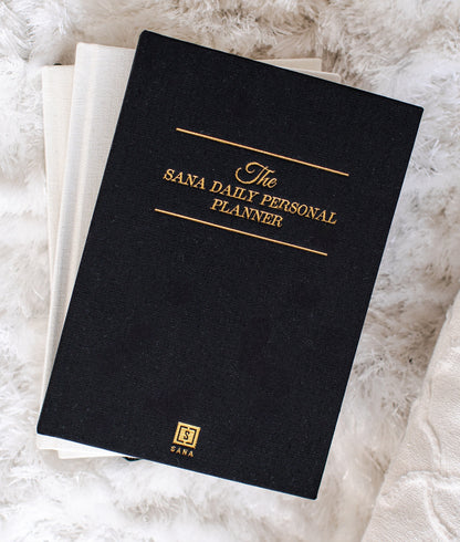 planner agenda daily personal planner linnen zwart gratitude journal dagboek dankbaarheidsdagboek reflectie brun-out five minute journal dankbaarheidsdagboek sanadesign 5 minute Journal selfcare mindset Invulboek troostcadeau cadeau voor vrouw man verjaardag cadeau Valentijns cadeau notes to do focus affirmatie