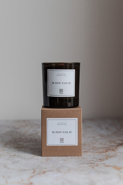 kaars zwart herdenkingskaars dood rouw geliefde rouwcadeau geschenk ik hou van je geurkaars kaars met doos