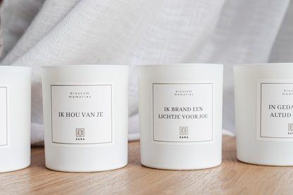 Kaars wit geurkaars herdenkingskaars woodwick dood rouw verlies rouwcadeau ster sterrekindje sterretje geschenk geliefde gemis in hou van je