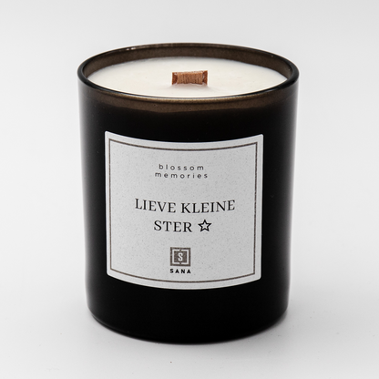 kaars zwart herdenkingskaars dood rouw geliefde rouwcadeau geschenk lieve kleine ster sterretje sterrekindje geurkaars kaars 