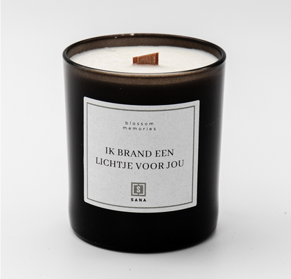 kaars zwart herdenkingskaars dood rouw geliefde rouwcadeau geschenk ik brand een lichtje voor jou geurkaars kaars 
