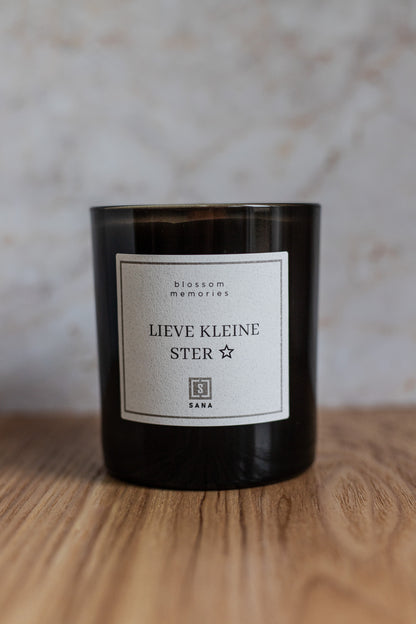 kaars zwart herdenkingskaars dood rouw geliefde rouwcadeau geschenk lieve kleine ster sterretje sterrekindje geurkaars kaars 