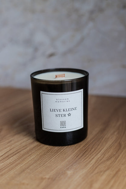 kaars zwart herdenkingskaars dood rouw geliefde rouwcadeau geschenk lieve kleine ster sterretje sterrekindje geurkaars kaars 